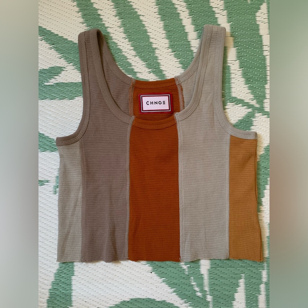 CHNGE Colorblock Ribbed Tank Top in Brown, Rust & Tan